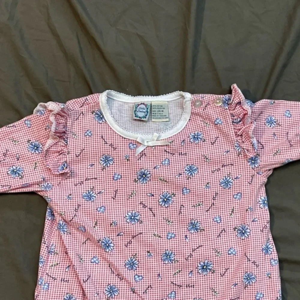 Vintage Little Lindsey Counting Sheep  and Gingham Lazy Daisies Onesies Size 24